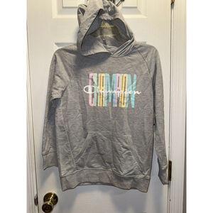 NWT Champion Girls XL Gray Long Sleeve Pullover Hoodie Pastel Logo